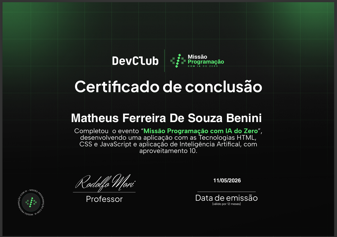 Certificado Missão Programação com IA do Zero