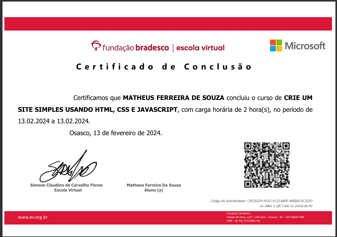 Certificado HTML, CSS e JavaScript