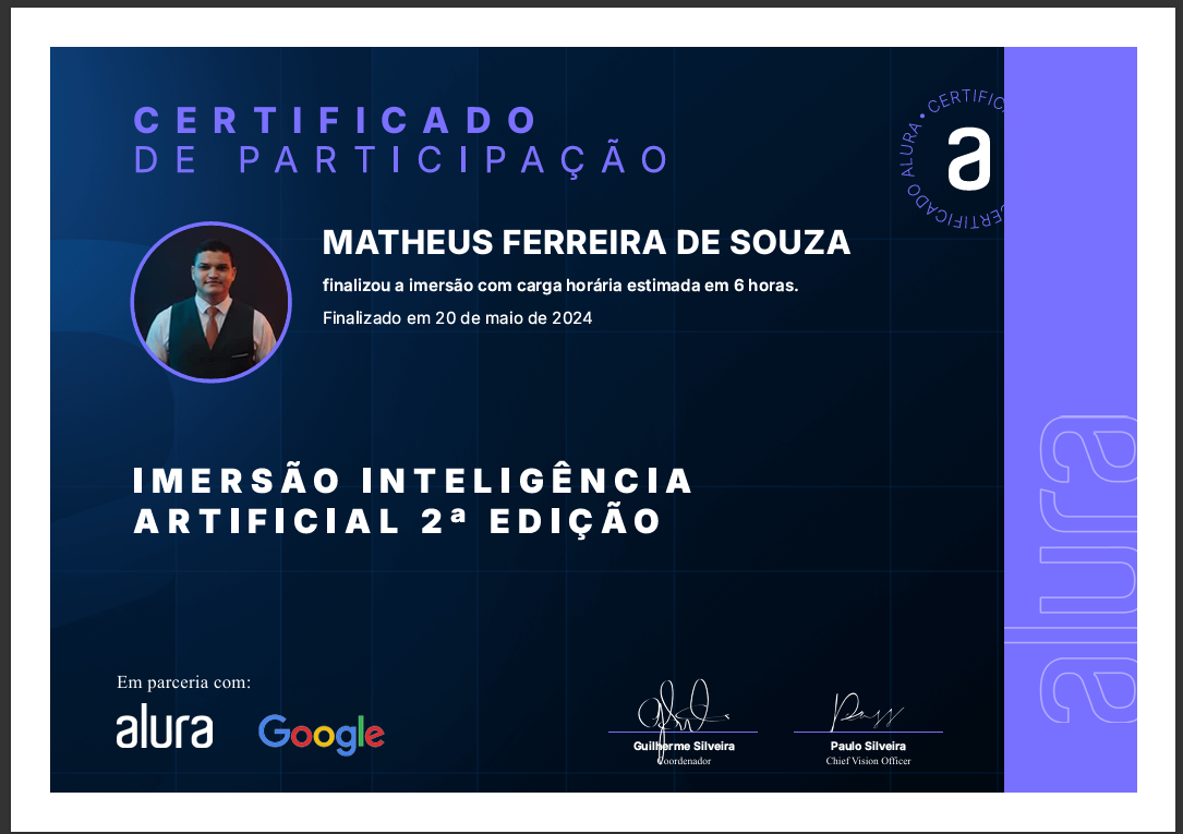 Certificado Imersão Inteligência Artificial